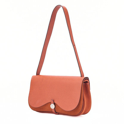 HERMES Sack Colorado PM Liege x Canvas Shoulder Bag Orange Silver-Tone Hardware, Pre-Owned