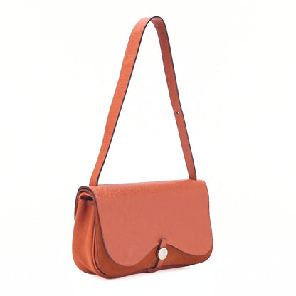 HERMES Sack Colorado PM Liege x Canvas Shoulder Bag Orange Silver-Tone Hardware, Pre-Owned