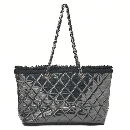 CHANEL Tweed x Leather x Vinyl Matelasse Chain Tote Bag Black Silver-Tone Hardware, Pre-Owned
