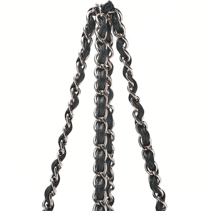 CHANEL Tweed x Leather x Vinyl Matelasse Chain Tote Bag Black Silver-Tone Hardware, Pre-Owned