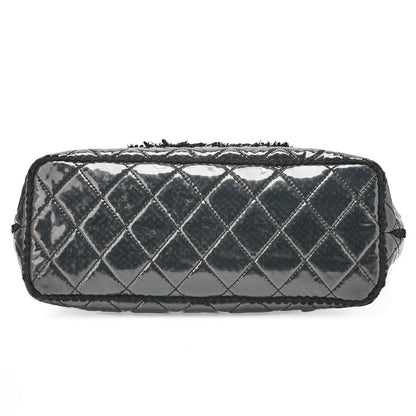 CHANEL Tweed x Leather x Vinyl Matelasse Chain Tote Bag Black Silver-Tone Hardware, Pre-Owned
