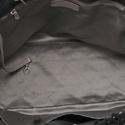 CHANEL Tweed x Leather x Vinyl Matelasse Chain Tote Bag Black Silver-Tone Hardware, Pre-Owned