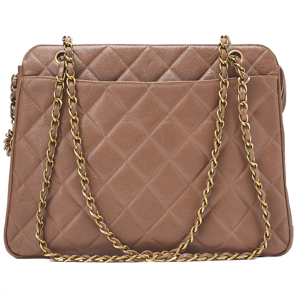 CHANEL Caviar Skin Matelasse with Sun Charm Chain Shoulder Brown Gold-Tone Hardware, Pre-Owned