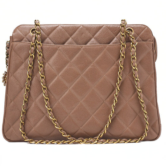 CHANEL Caviar Skin Matelasse with Sun Charm Chain Shoulder Brown Gold-Tone Hardware, Pre-Owned