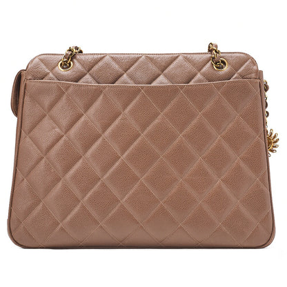 CHANEL Caviar Skin Matelasse with Sun Charm Chain Shoulder Brown Gold-Tone Hardware, Pre-Owned