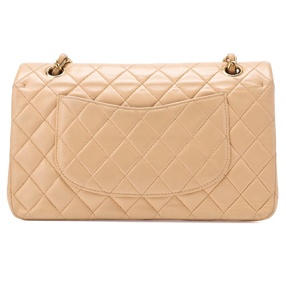 CHANEL Lambskin Matelasse Double Flap 25cm Chain Shoulder Beige Gold-Tone Hardware, Pre-Owned