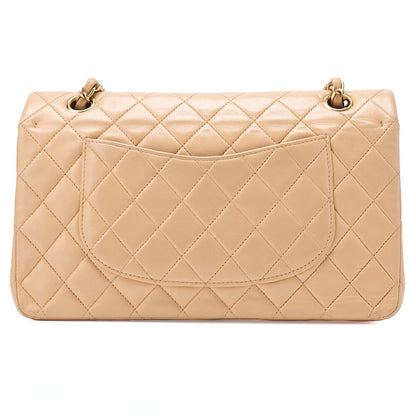 CHANEL Lambskin Matelasse Double Flap 25cm Chain Shoulder Beige Gold-Tone Hardware, Pre-Owned