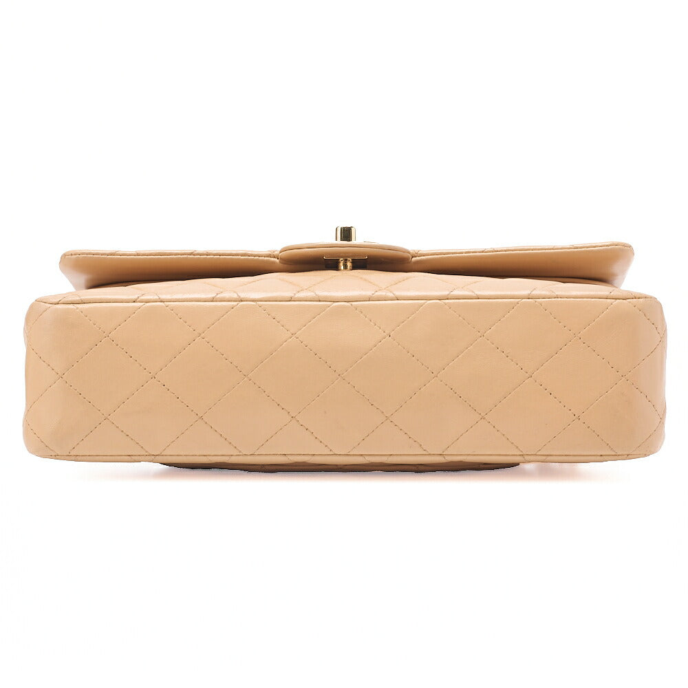 CHANEL Lambskin Matelasse Double Flap 25cm Chain Shoulder Beige Gold-Tone Hardware, Pre-Owned