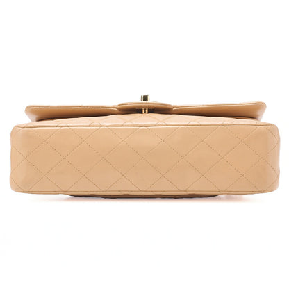 CHANEL Lambskin Matelasse Double Flap 25cm Chain Shoulder Beige Gold-Tone Hardware, Pre-Owned