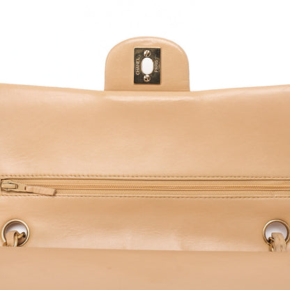 CHANEL Lambskin Matelasse Double Flap 25cm Chain Shoulder Beige Gold-Tone Hardware, Pre-Owned