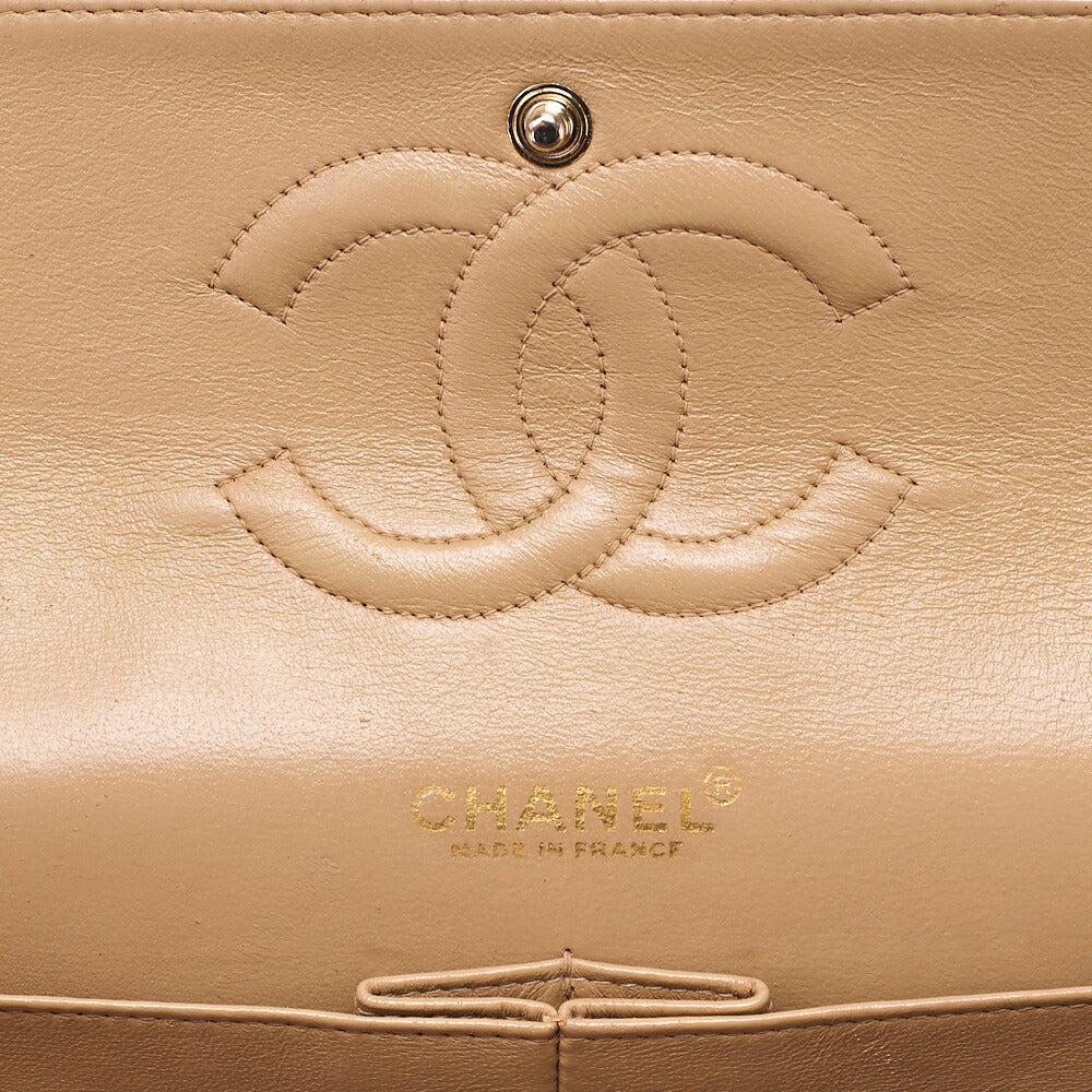 CHANEL Lambskin Matelasse Double Flap 25cm Chain Shoulder Beige Gold-Tone Hardware, Pre-Owned