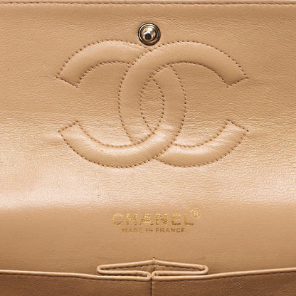 CHANEL Lambskin Matelasse Double Flap 25cm Chain Shoulder Beige Gold-Tone Hardware, Pre-Owned