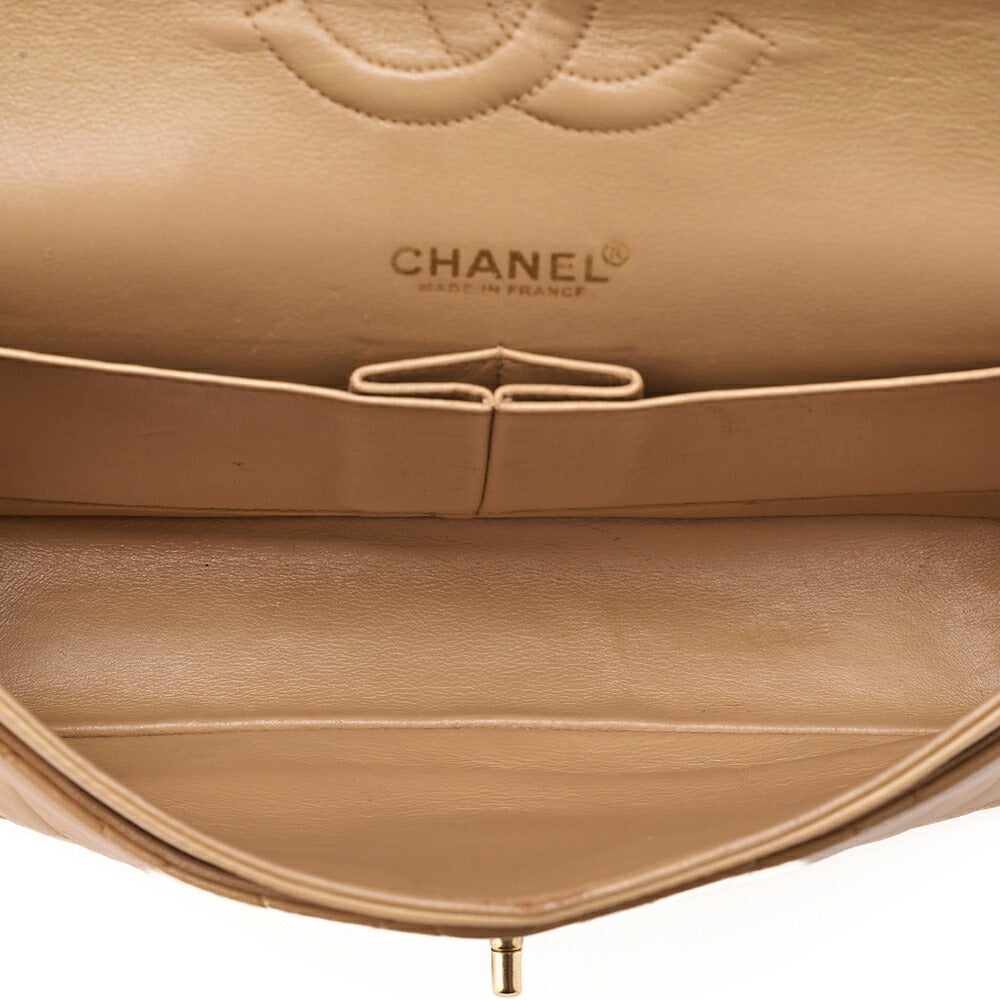 CHANEL Lambskin Matelasse Double Flap 25cm Chain Shoulder Beige Gold-Tone Hardware, Pre-Owned