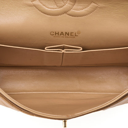 CHANEL Lambskin Matelasse Double Flap 25cm Chain Shoulder Beige Gold-Tone Hardware, Pre-Owned