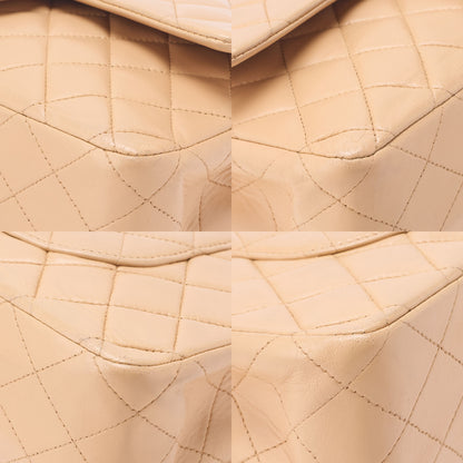 CHANEL Lambskin Matelasse Double Flap 25cm Chain Shoulder Beige Gold-Tone Hardware, Pre-Owned