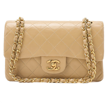 CHANEL Lambskin Matelasse Double Flap 23 Chain Shoulder Beige Gold-Tone Hardware, Pre-Owned