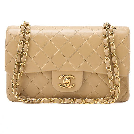 CHANEL Lambskin Matelasse Double Flap 23 Chain Shoulder Beige Gold-Tone Hardware, Pre-Owned