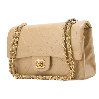 CHANEL Lambskin Matelasse Double Flap 23 Chain Shoulder Beige Gold-Tone Hardware, Pre-Owned