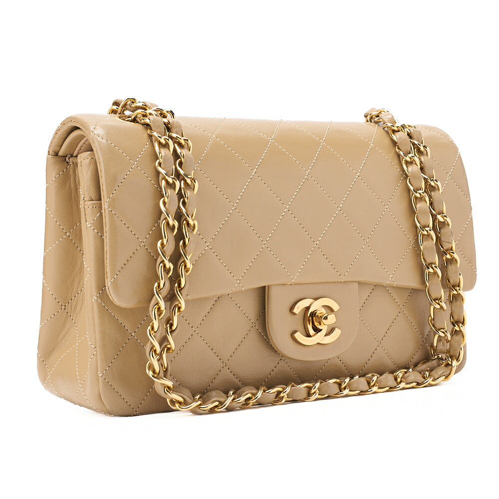 CHANEL Lambskin Matelasse Double Flap 23 Chain Shoulder Beige Gold-Tone Hardware, Pre-Owned