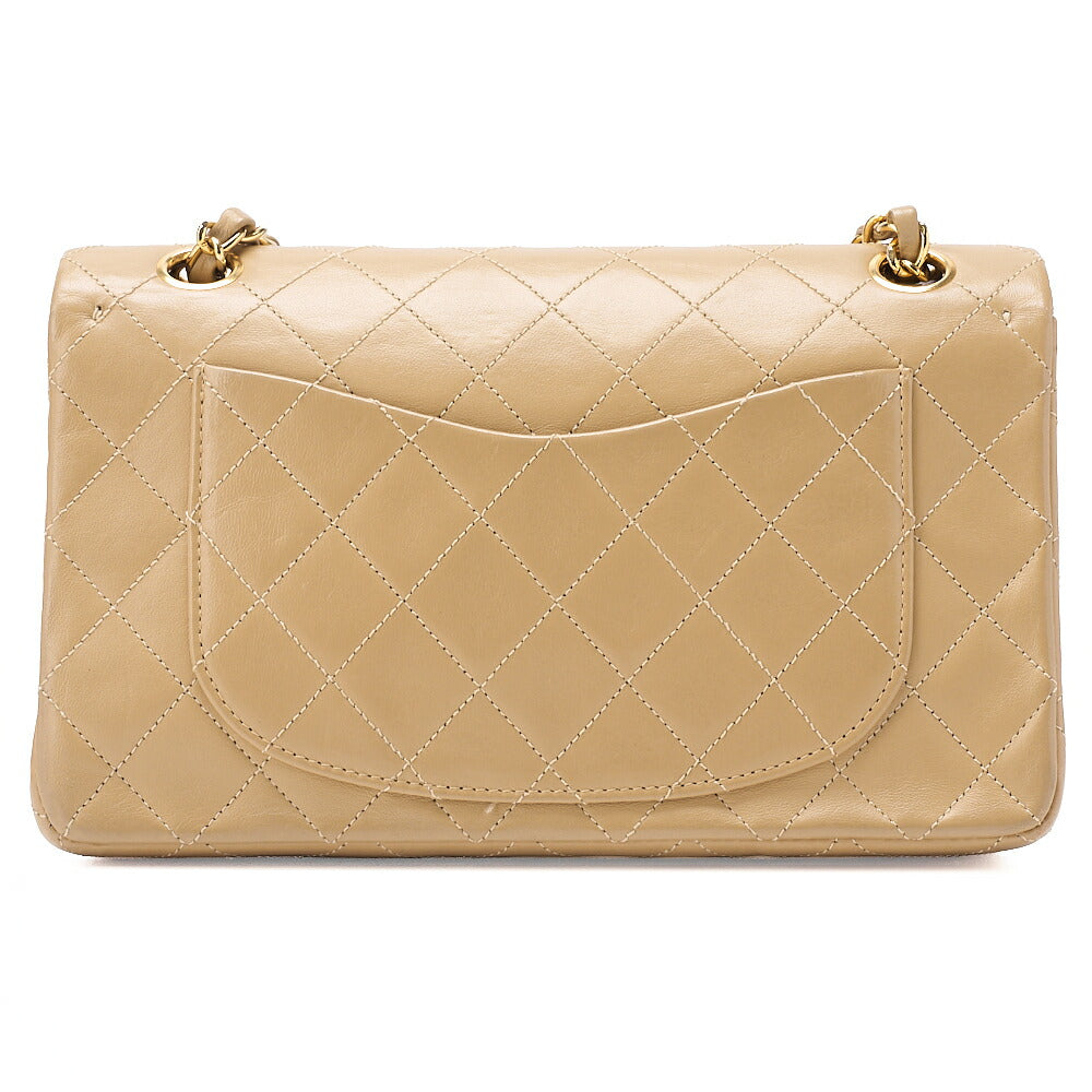 CHANEL Lambskin Matelasse Double Flap 23 Chain Shoulder Beige Gold-Tone Hardware, Pre-Owned