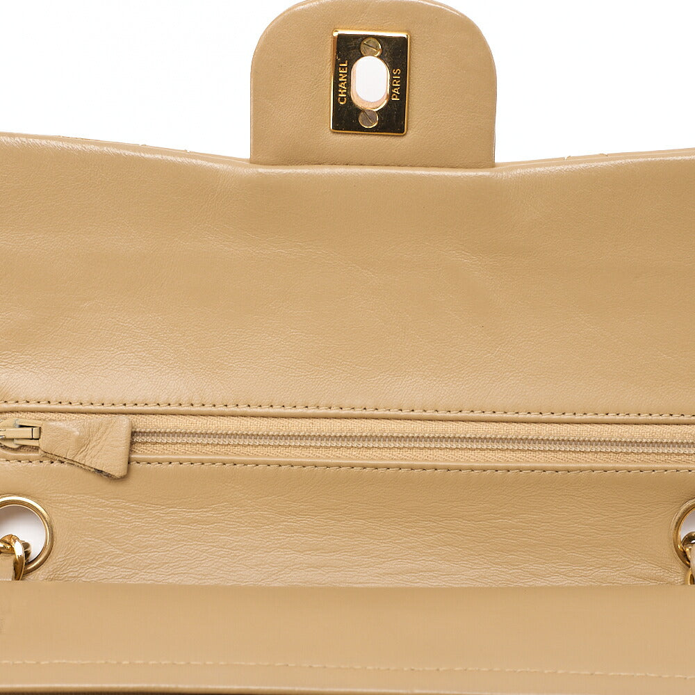 CHANEL Lambskin Matelasse Double Flap 23 Chain Shoulder Beige Gold-Tone Hardware, Pre-Owned