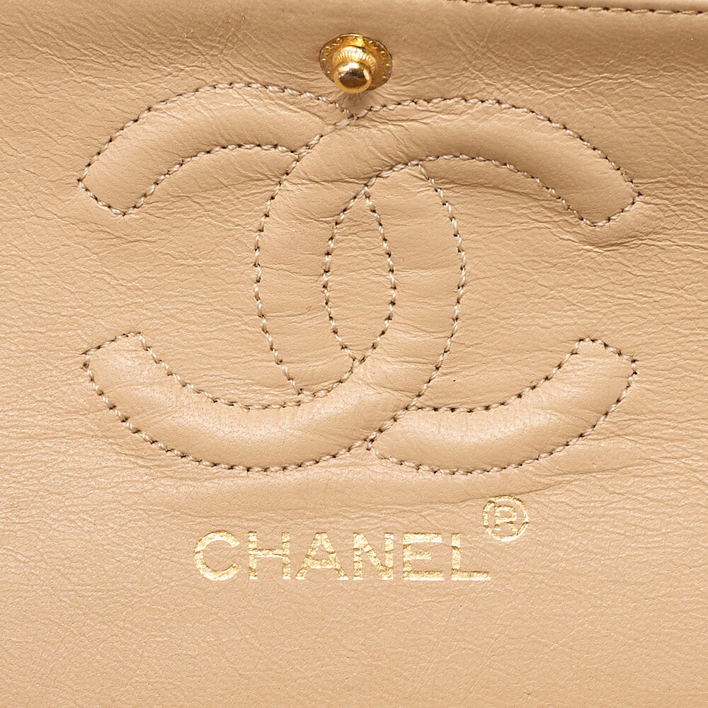 CHANEL Lambskin Matelasse Double Flap 23 Chain Shoulder Beige Gold-Tone Hardware, Pre-Owned