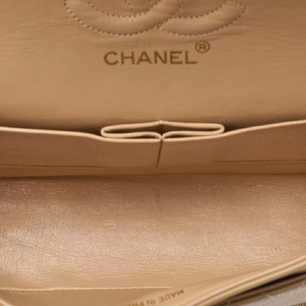 CHANEL Lambskin Matelasse Double Flap 23 Chain Shoulder Beige Gold-Tone Hardware, Pre-Owned
