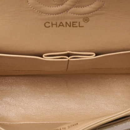CHANEL Lambskin Matelasse Double Flap 23 Chain Shoulder Beige Gold-Tone Hardware, Pre-Owned
