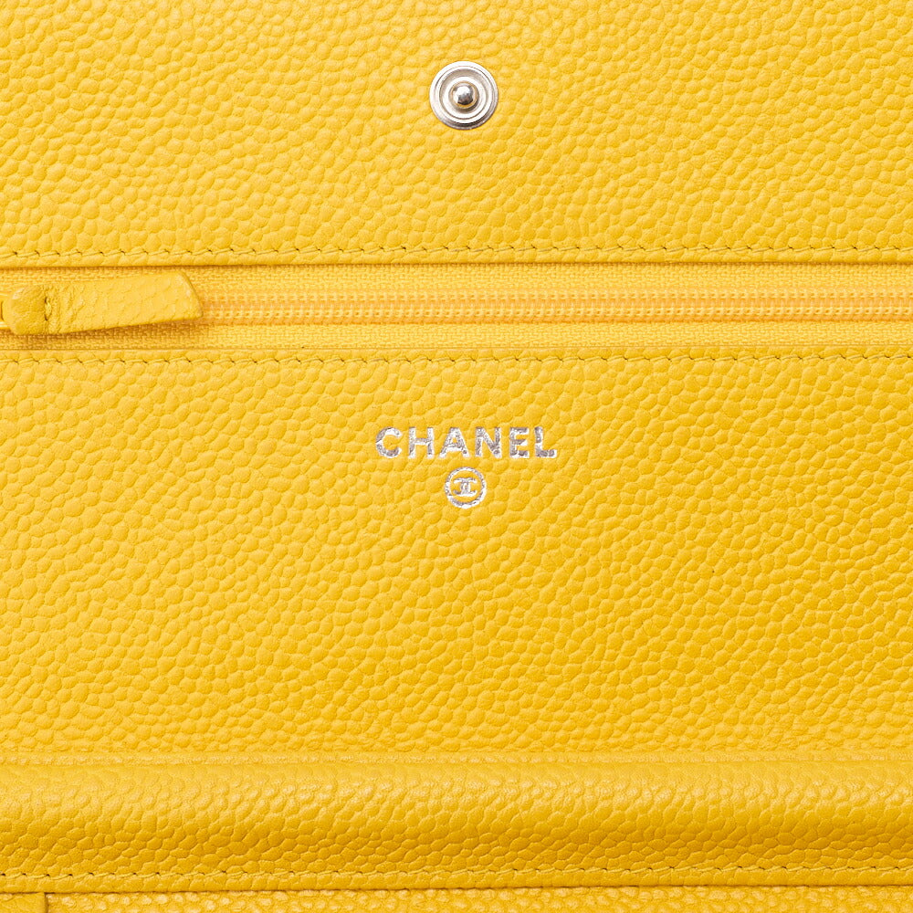 CHANEL Caviar Skin Coco Mark Chain Wallet Silver-Tone Hardware, Pre-Owned