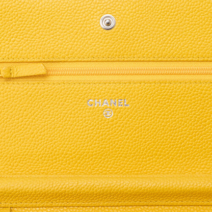 CHANEL Caviar Skin Coco Mark Chain Wallet Silver-Tone Hardware, Pre-Owned