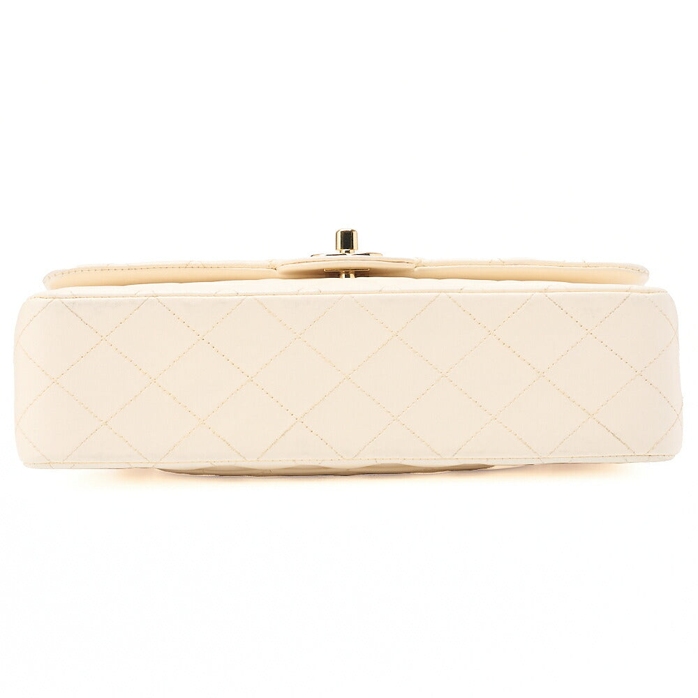 CHANEL Lambskin Matelasse Double Flap 25cm Chain Shoulder White Gold-Tone Hardware, Pre-Owned