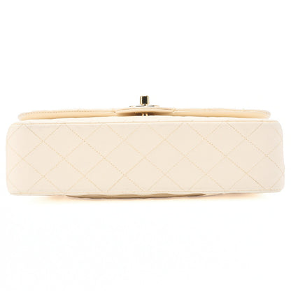 CHANEL Lambskin Matelasse Double Flap 25cm Chain Shoulder White Gold-Tone Hardware, Pre-Owned