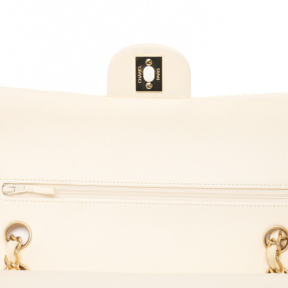CHANEL Lambskin Matelasse Double Flap 25cm Chain Shoulder White Gold-Tone Hardware, Pre-Owned