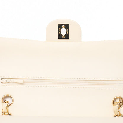 CHANEL Lambskin Matelasse Double Flap 25cm Chain Shoulder White Gold-Tone Hardware, Pre-Owned