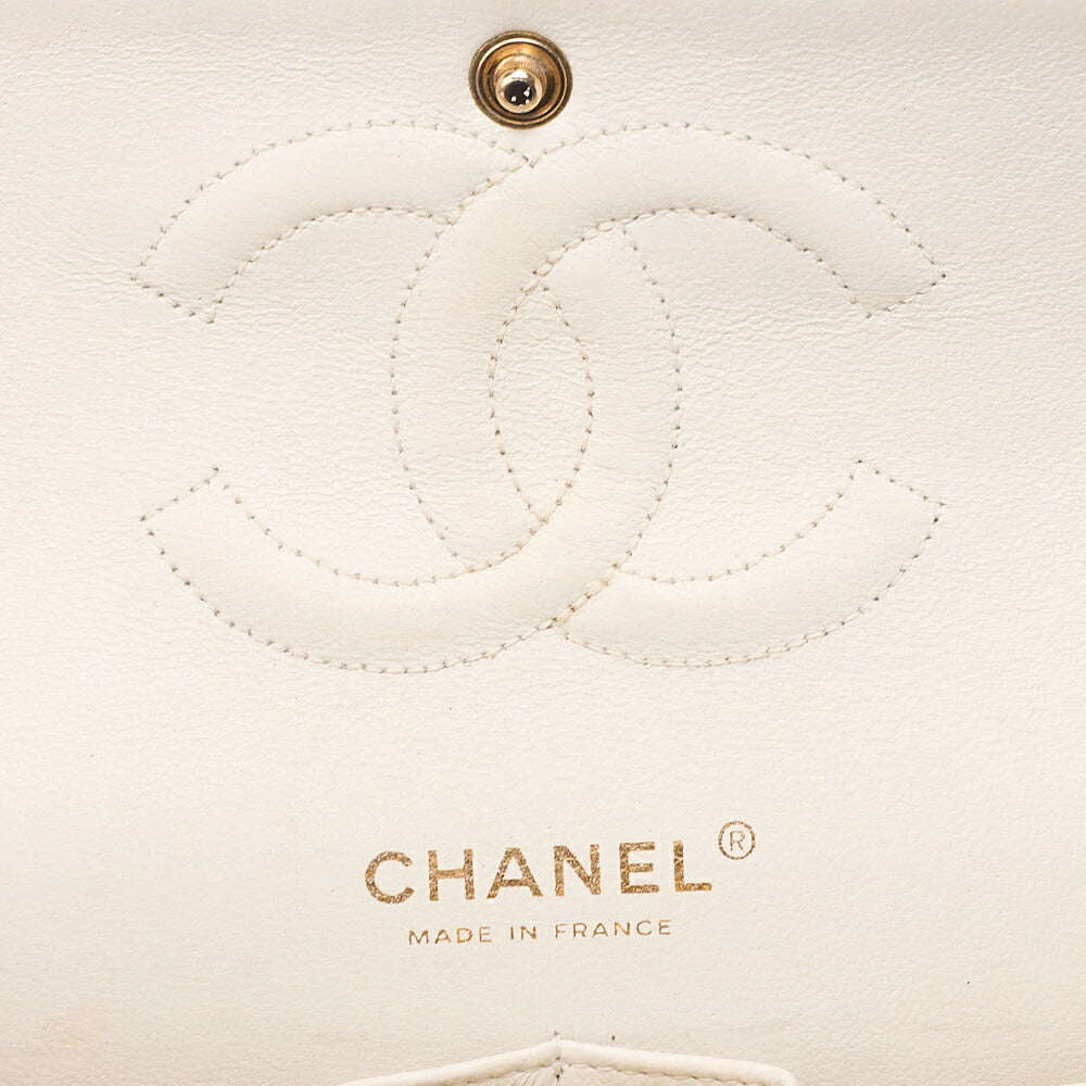 CHANEL Lambskin Matelasse Double Flap 25cm Chain Shoulder White Gold-Tone Hardware, Pre-Owned
