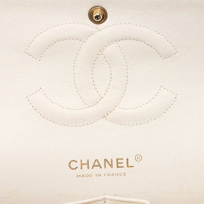 CHANEL Lambskin Matelasse Double Flap 25cm Chain Shoulder White Gold-Tone Hardware, Pre-Owned
