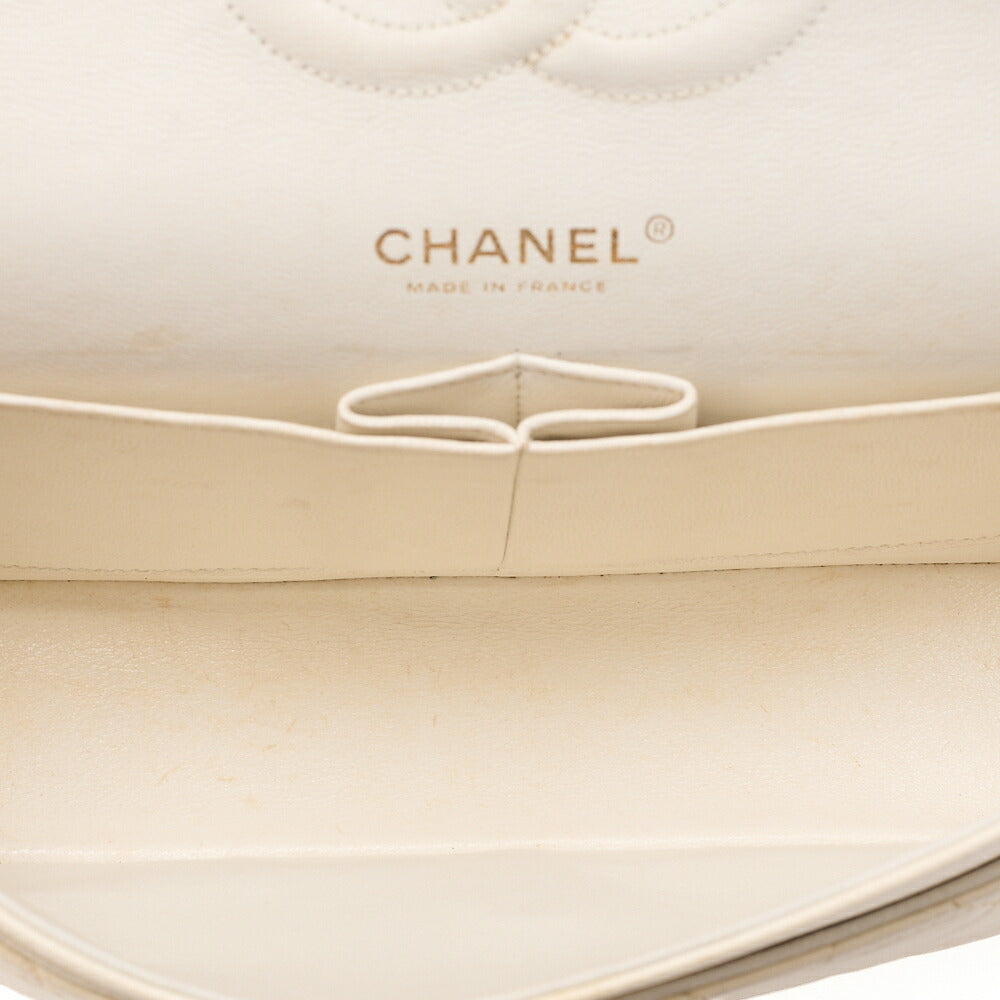 CHANEL Lambskin Matelasse Double Flap 25cm Chain Shoulder White Gold-Tone Hardware, Pre-Owned