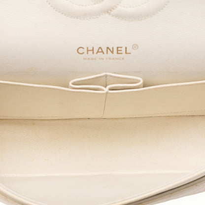 CHANEL Lambskin Matelasse Double Flap 25cm Chain Shoulder White Gold-Tone Hardware, Pre-Owned