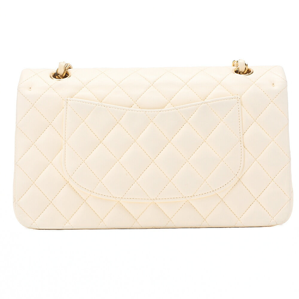 CHANEL Lambskin Matelasse Double Flap 25cm Chain Shoulder White Gold-Tone Hardware, Pre-Owned