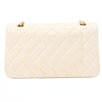 CHANEL Lambskin Matelasse Double Flap 25cm Chain Shoulder White Gold-Tone Hardware, Pre-Owned