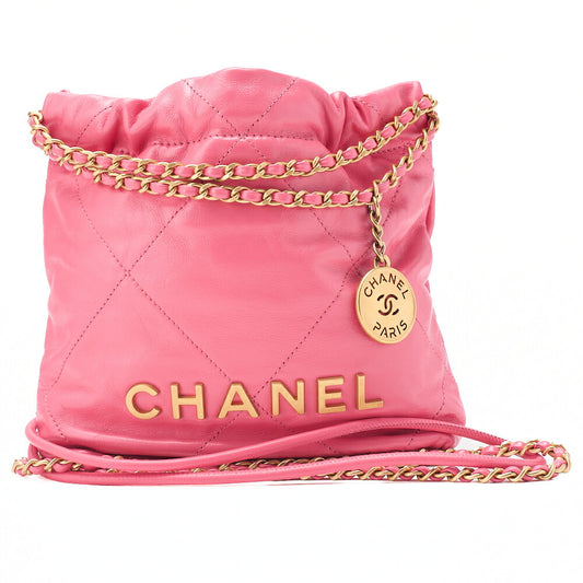 CHANEL Chanel 22 Shiny Calfskin Mini Chain Shoulder Bag Pink Gold-Tone Hardware, Pre-Owned