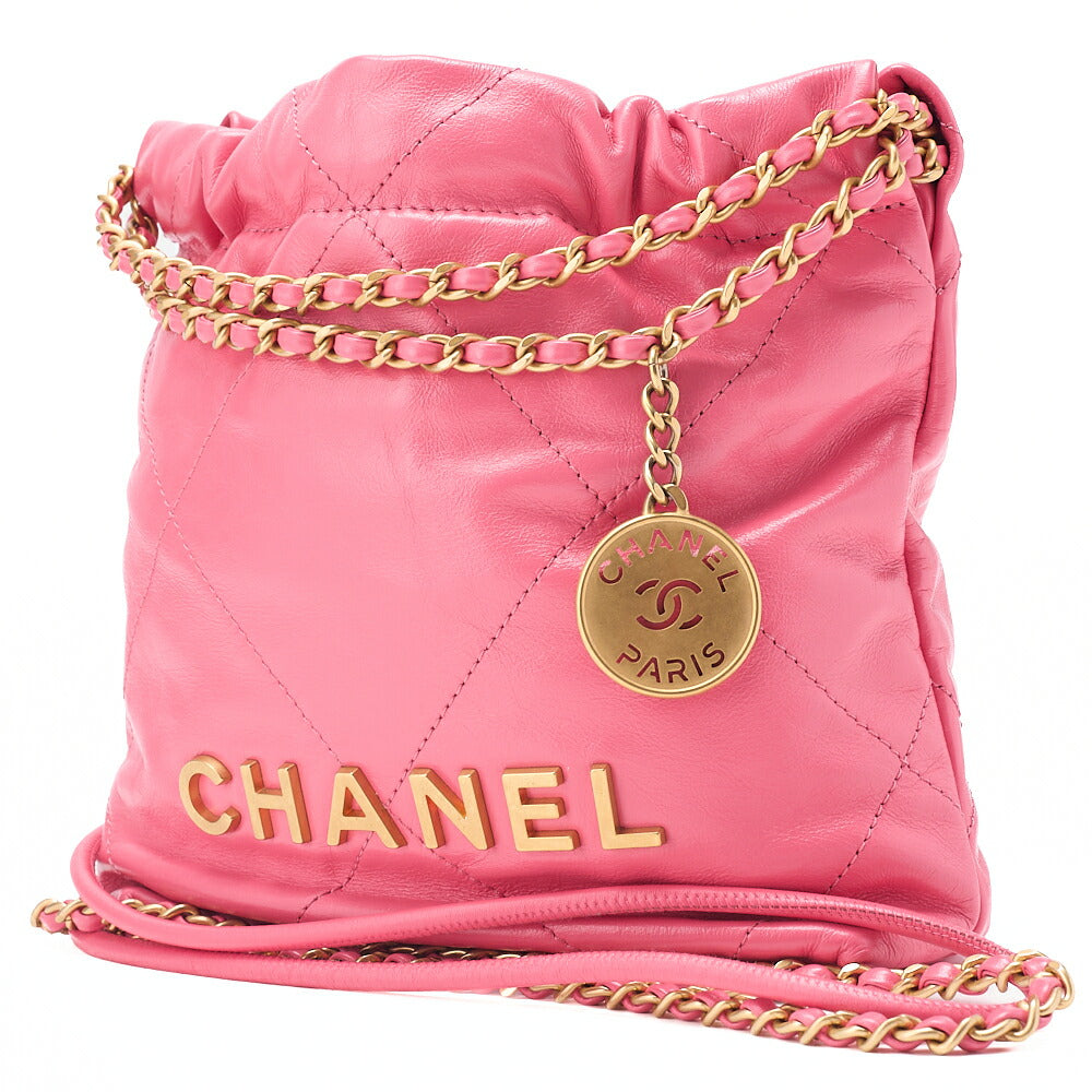 CHANEL Chanel 22 Shiny Calfskin Mini Chain Shoulder Bag Pink Gold-Tone Hardware, Pre-Owned