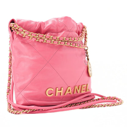 CHANEL Chanel 22 Shiny Calfskin Mini Chain Shoulder Bag Pink Gold-Tone Hardware, Pre-Owned