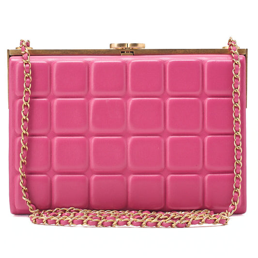 CHANEL Lambskin Choco Bar Kiss Clasp Chain Shoulder Pink Gold-Tone Hardware, Pre-Owned