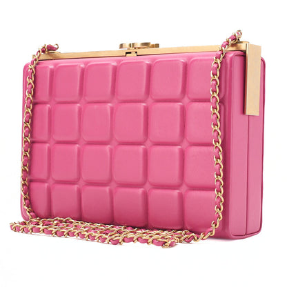 CHANEL Lambskin Choco Bar Kiss Clasp Chain Shoulder Pink Gold-Tone Hardware, Pre-Owned