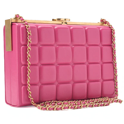 CHANEL Lambskin Choco Bar Kiss Clasp Chain Shoulder Pink Gold-Tone Hardware, Pre-Owned