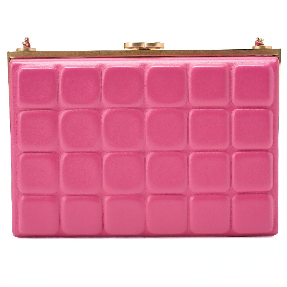 CHANEL Lambskin Choco Bar Kiss Clasp Chain Shoulder Pink Gold-Tone Hardware, Pre-Owned