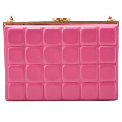 CHANEL Lambskin Choco Bar Kiss Clasp Chain Shoulder Pink Gold-Tone Hardware, Pre-Owned