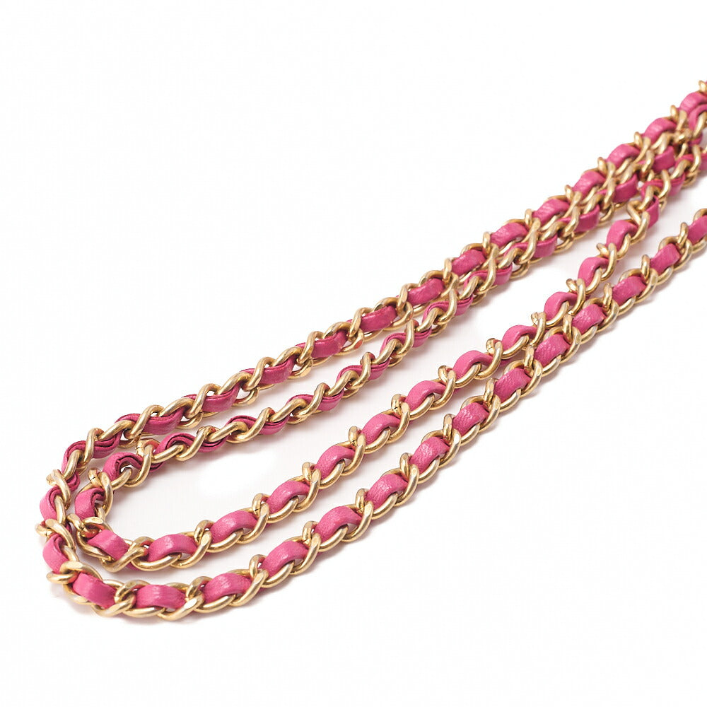 CHANEL Lambskin Choco Bar Kiss Clasp Chain Shoulder Pink Gold-Tone Hardware, Pre-Owned