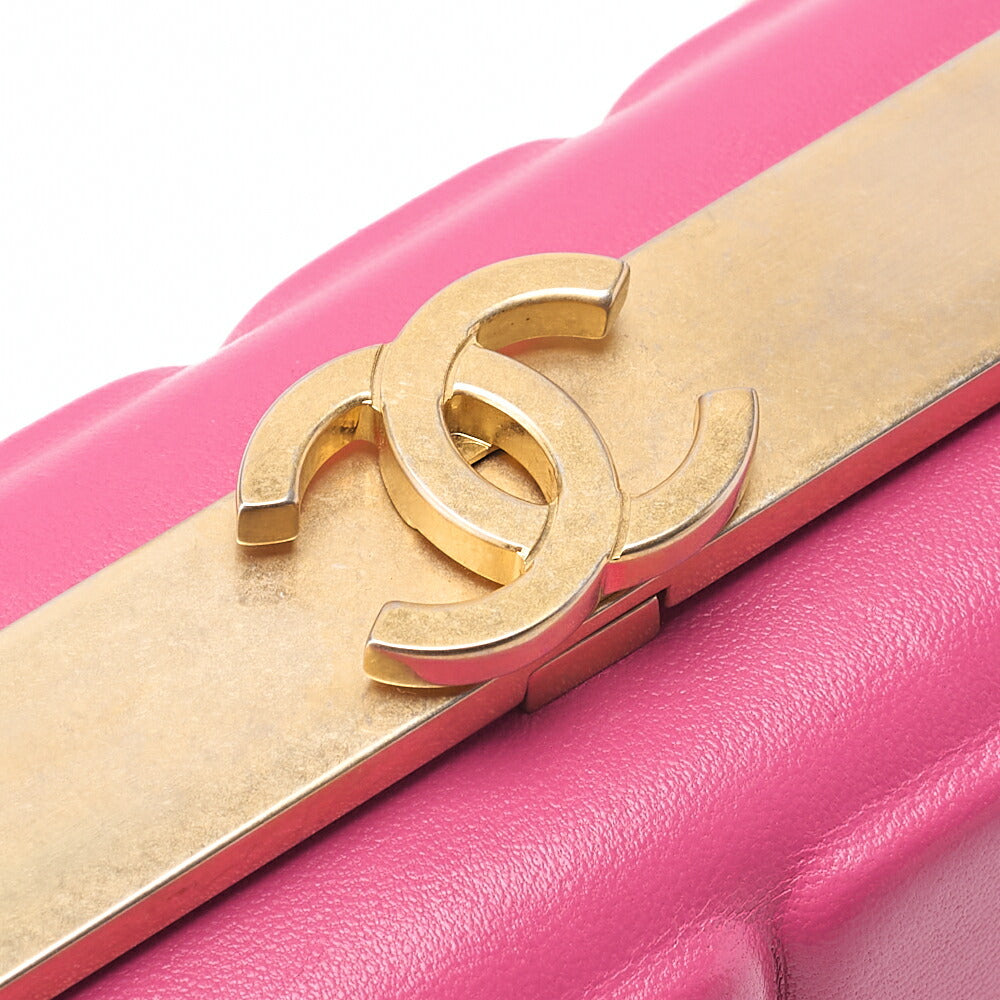 CHANEL Lambskin Choco Bar Kiss Clasp Chain Shoulder Pink Gold-Tone Hardware, Pre-Owned